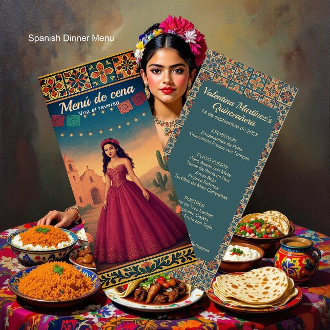 Cena de Quinceañera Vintage con Vestido Rojo Meny (Cena de Quinceañera Vintage con Vestido Rojo Menu)