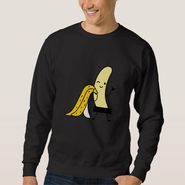 Censored Gult Banana Print Fruits Lång Ärmad Tröja (Framsida)