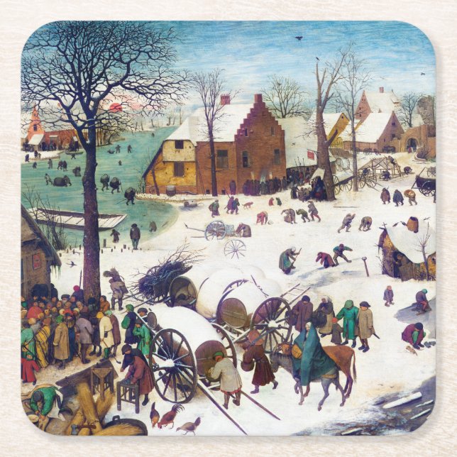 Census i Betlehem, Pieter Bruegel Underlägg Papper Kvadrat (Framsidan)