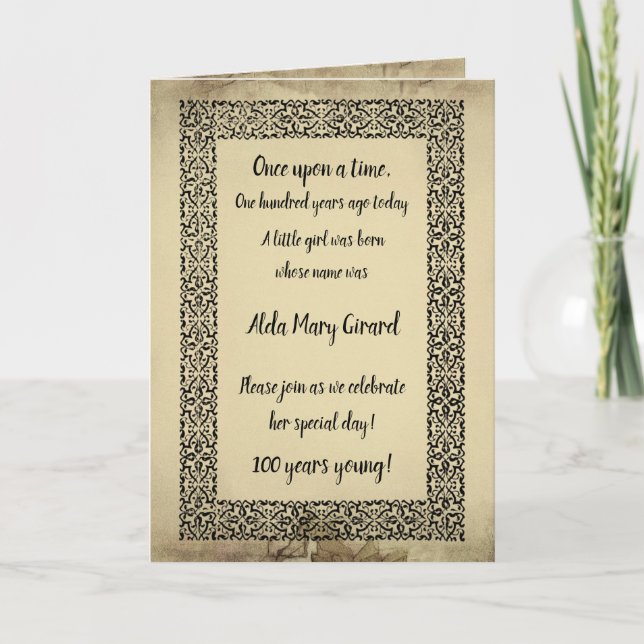 Centenarian Antique Storybook Page 100th Birthday Inbjudan (Framsida)