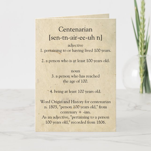 Centenarian Dictionary, Lycklig 100:e Kort (Framsida)