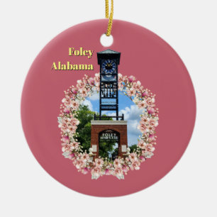 Centennial Plaza Clock, Foley Alabama Rosa Shade Julgransprydnad Keramik