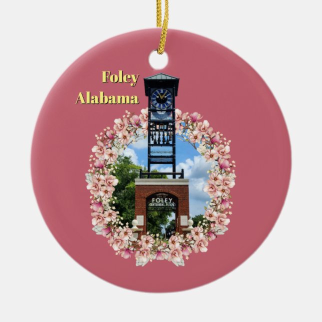 Centennial Plaza Clock, Foley Alabama Rosa Shade Julgransprydnad Keramik (Framsidan)