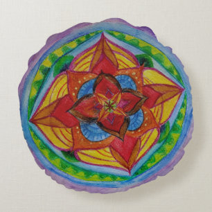 Center Flower Mandala Zen Round Dekorativ kudde (1