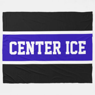 CENTER ICE Bright Blue Black White Hockey Rand Fleecefilt