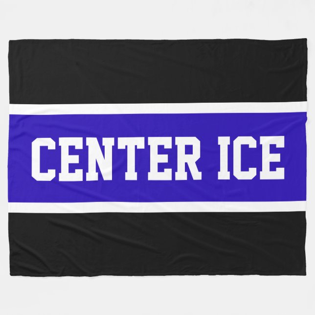 CENTER ICE Bright Blue Black White Hockey Rand Fleecefilt (Framsidan (Horisontell))