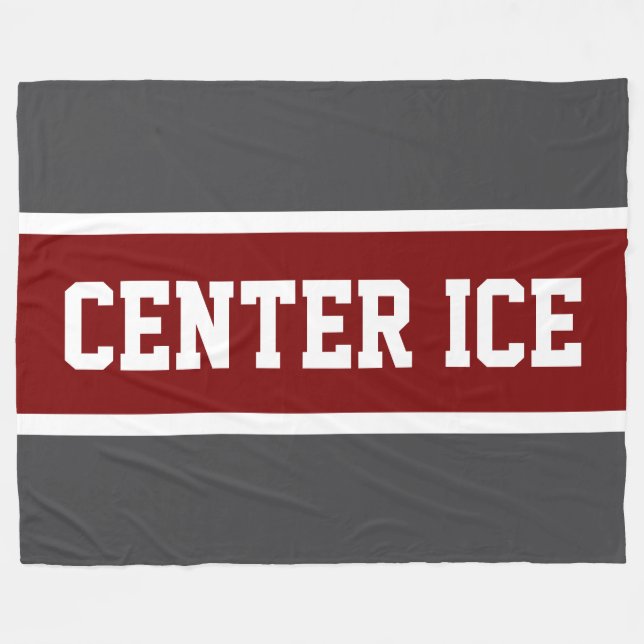 CENTER IS Mittdjupgrå Röd Vit Hockeyränder Fleecefilt (Framsidan (Horisontell))