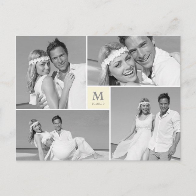 Center Square Monogram Bröllop Photo Tack Vykort (Framsida)