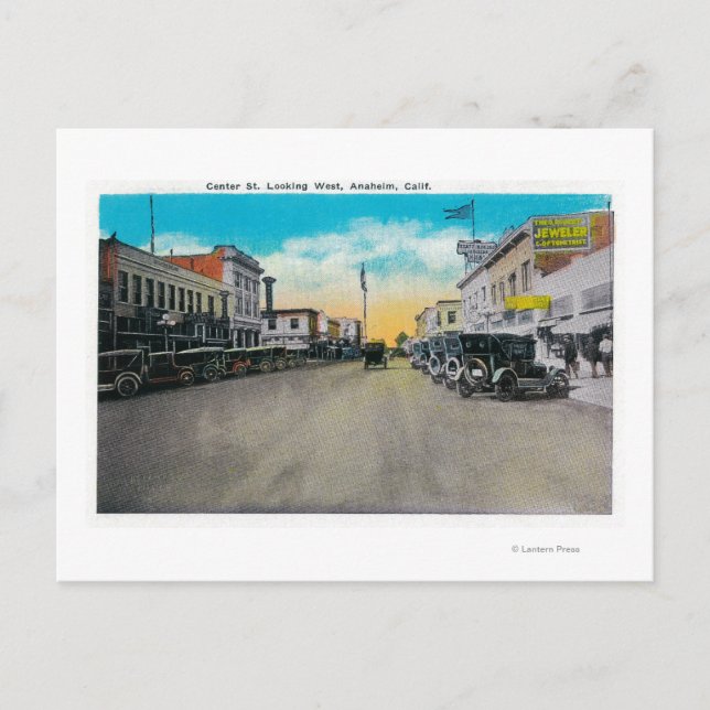Center Street ser åt västerAnaheim, CA Vykort (Framsida)