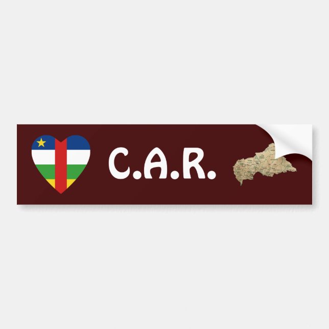 Centrafrique Flagga Hjärta + Karta Bildäckslapp Bildekal (Framsidan)
