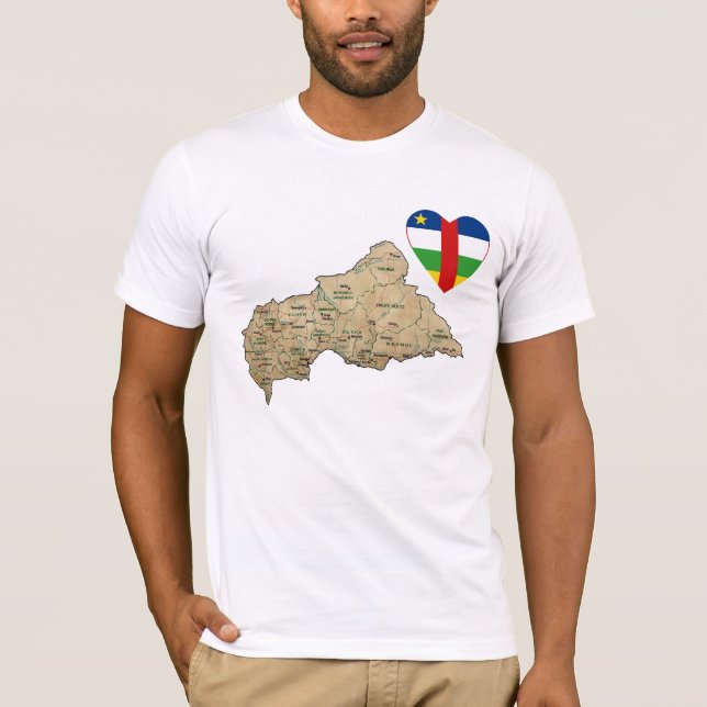 Centrafrique flaggahjärta och kartaT-tröja Tee (Framsida)