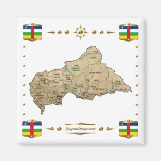 Centrafrique Karta + Flaggor Magnet