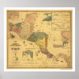 Central America karta 1862 Poster