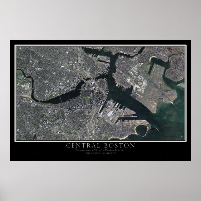 Central Boston Massachusetts från Space Satellite Poster (Framsidan)