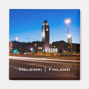 Central Helsingfors under blå timme Magnet