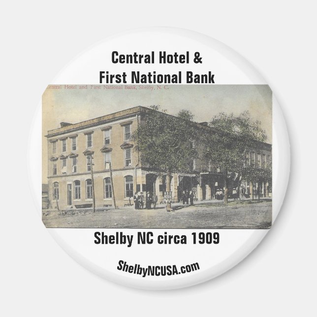 Central Hotel & First National Bank Circa 1909 Magnet (Framsidan)