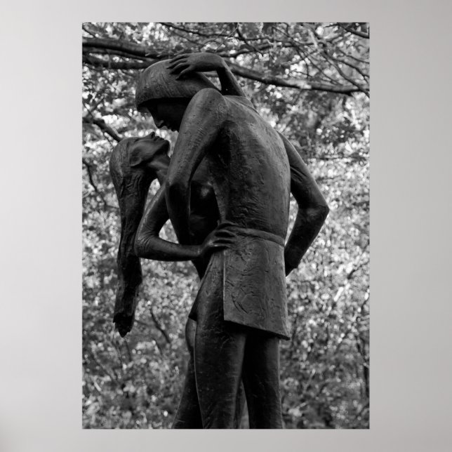 Central Park Autumn: Romeo & Juliet Statue 01 B&W Poster (Framsidan)