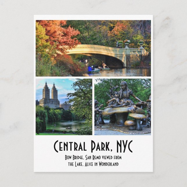 Central Park: Bow Bridge, San Remo, Alice i W... Vykort (Framsida)
