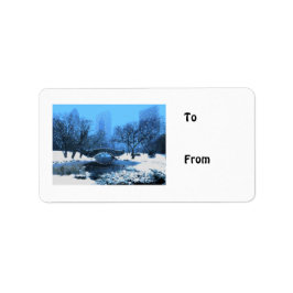 Central Park Bridge i Twilight i Snö Adressetikett