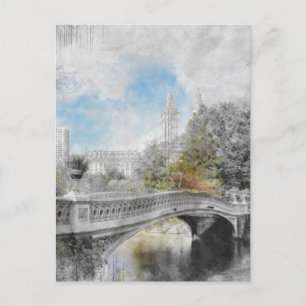 Central Park Bridge-vykort - Watercolor New York Vykort