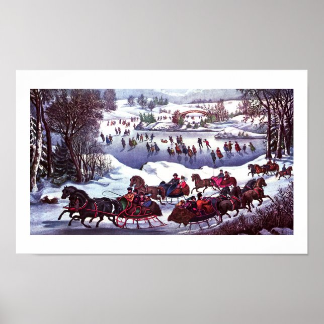 Central Park i Winter Vintage Lithograph Poster (Framsidan)
