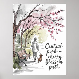 Central Park körsbärsblomgångväg Poster