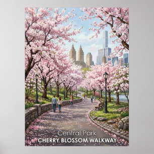 Central Park Körsbärsblomsgång Poster