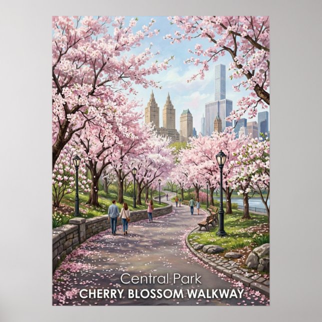 Central Park Körsbärsblomsgång Poster (Framsidan)
