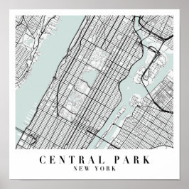 Central Park New York Blue Vatten Street Karta Poster