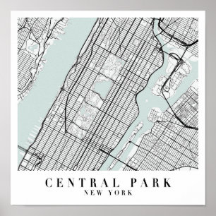 Central Park New York Blue Vatten Street Karta Poster