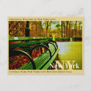 Central Park New York City Bänkar Grönt Höst Vykort