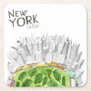 Central Park & New York City Collage Underlägg Papper Kvadrat