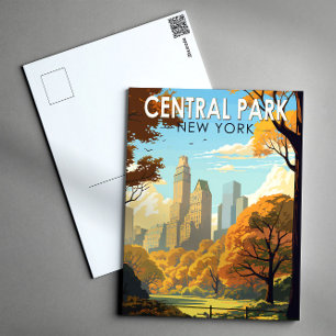 Central Park New York Resa Konst Vintage Vykort