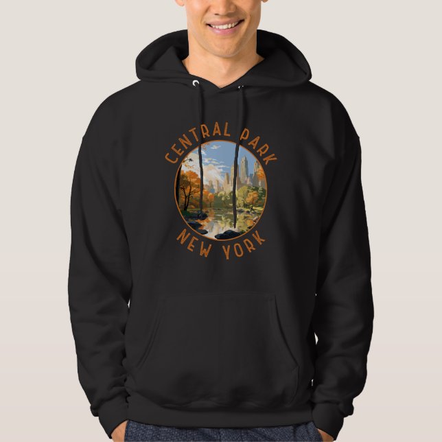 Central Park New York Retro Distress Circle Hoodie (Framsida)