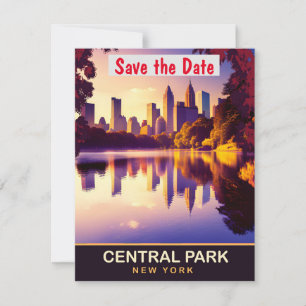 Central Park New York Skyline Bröllopsinbjudan Spara Datumet