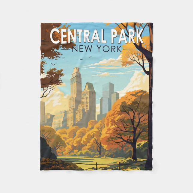 Central Park New York Travel Art Vintage Fleecefilt (Framsidan)