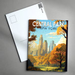Central Park New York Travel Art Vintage Vykort<br><div class="desc">Centrala parkens vektorteckningar. Central Park är en stadspark mellan Övre Västern Side och Övre Öster Side på Manhattan i New York City som var den första landskapsparken i Förenade Stater.</div>