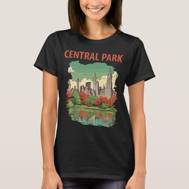 Central Park NYC Silhuett Grön Resa T-Shirt (Framsida)