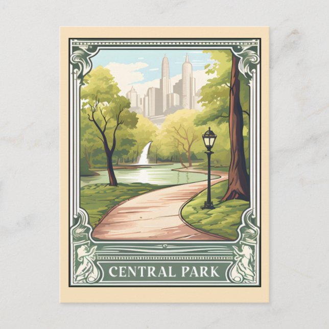 Central Park NYC Vintage Travel Art Vykort (Framsida)