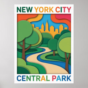 Central Park Papperskärningssolnedgångsaffisch Poster