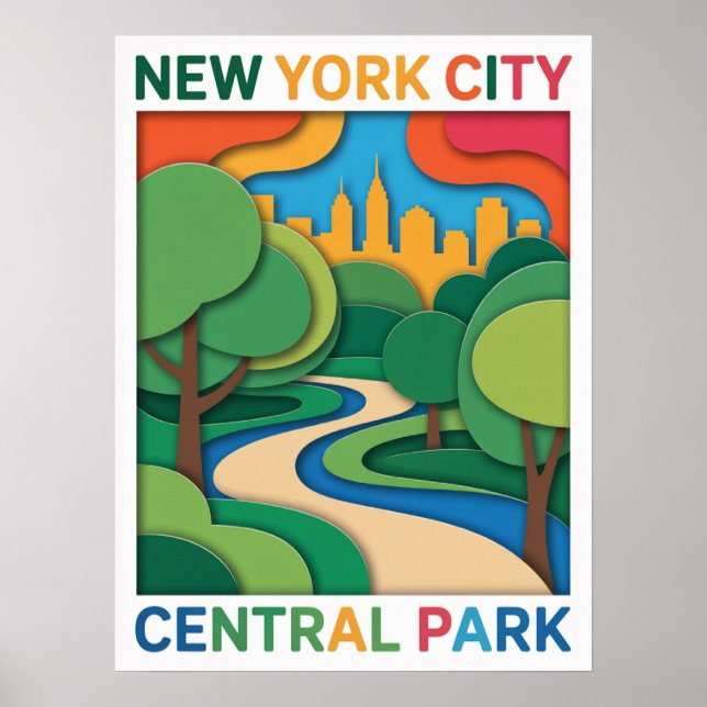 Central Park Papperskärningssolnedgångsaffisch Poster (Framsidan)