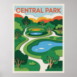 Central Park Papperskärningssolnedgångsplakat Poster