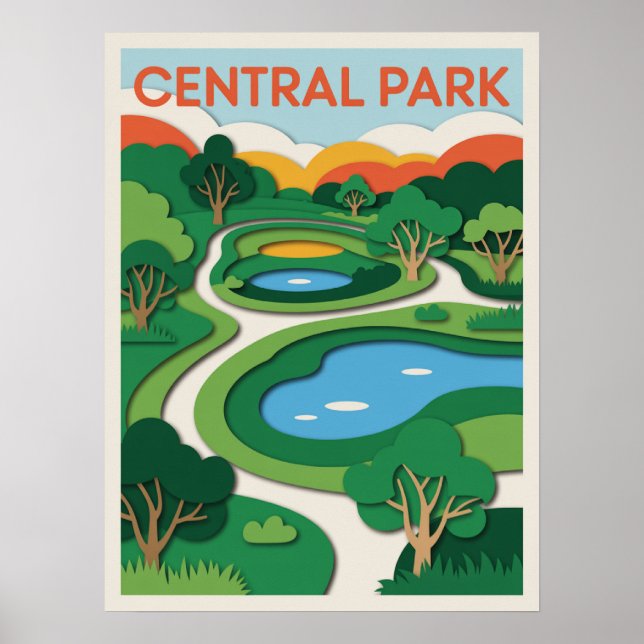 Central Park Papperskärningssolnedgångsplakat Poster (Framsidan)