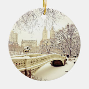 Central Park snö - vinter New York Julgransprydnad Keramik