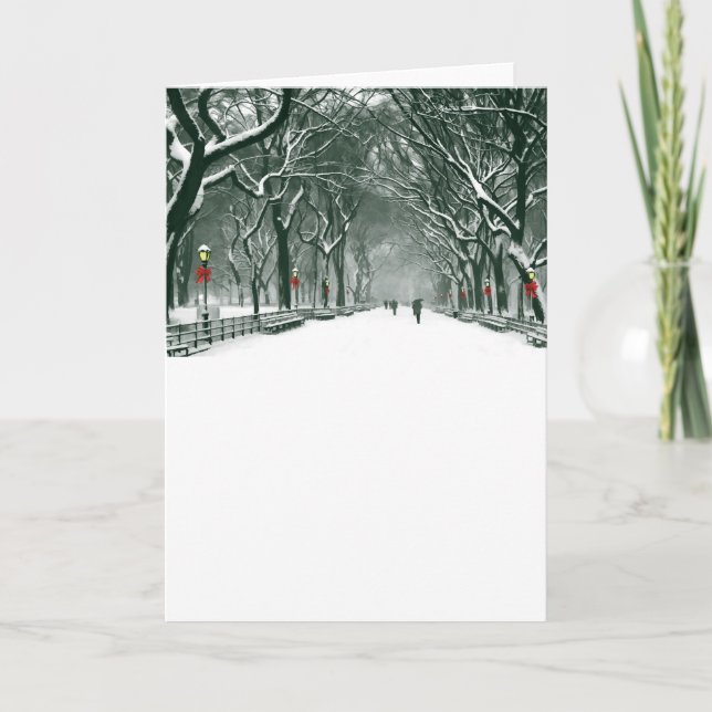 Central Park Snowy Väg Helgkort (Framsida)