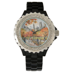 Central Park, vattenfärger, AI-genererade Armbandsur