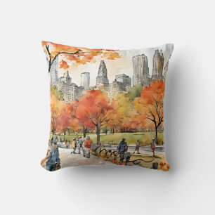Central Park, vattenfärger, AI-genererade Kudde