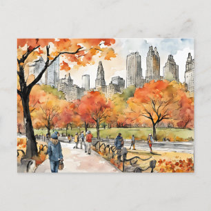 Central Park, vattenfärger, AI-genererade Vykort