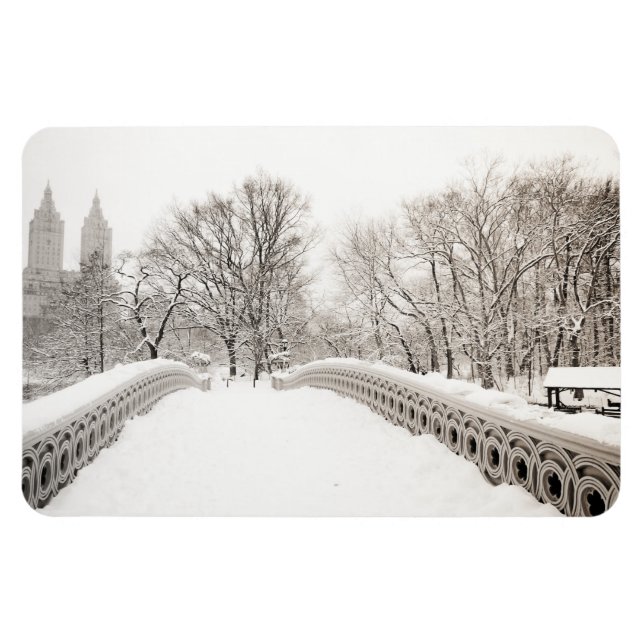 Central Park Winter Romantik - Bow Bridge Magnet (Horisontell)