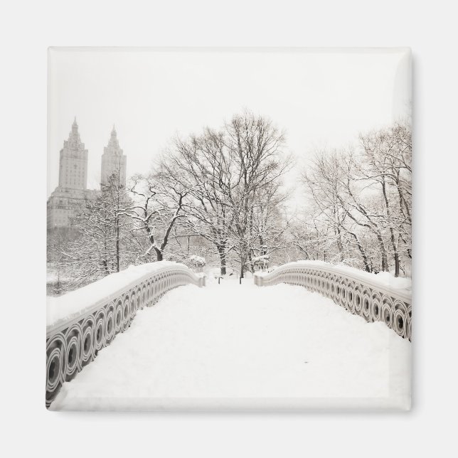 Central Park Winter Romantik - Bow Bridge Magnet (Framsidan)
